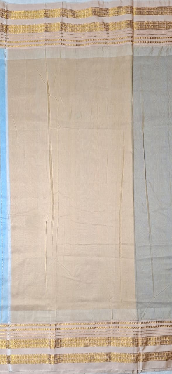 Dusty Blue Big Checks Ilkal Saree with Beige Big Border