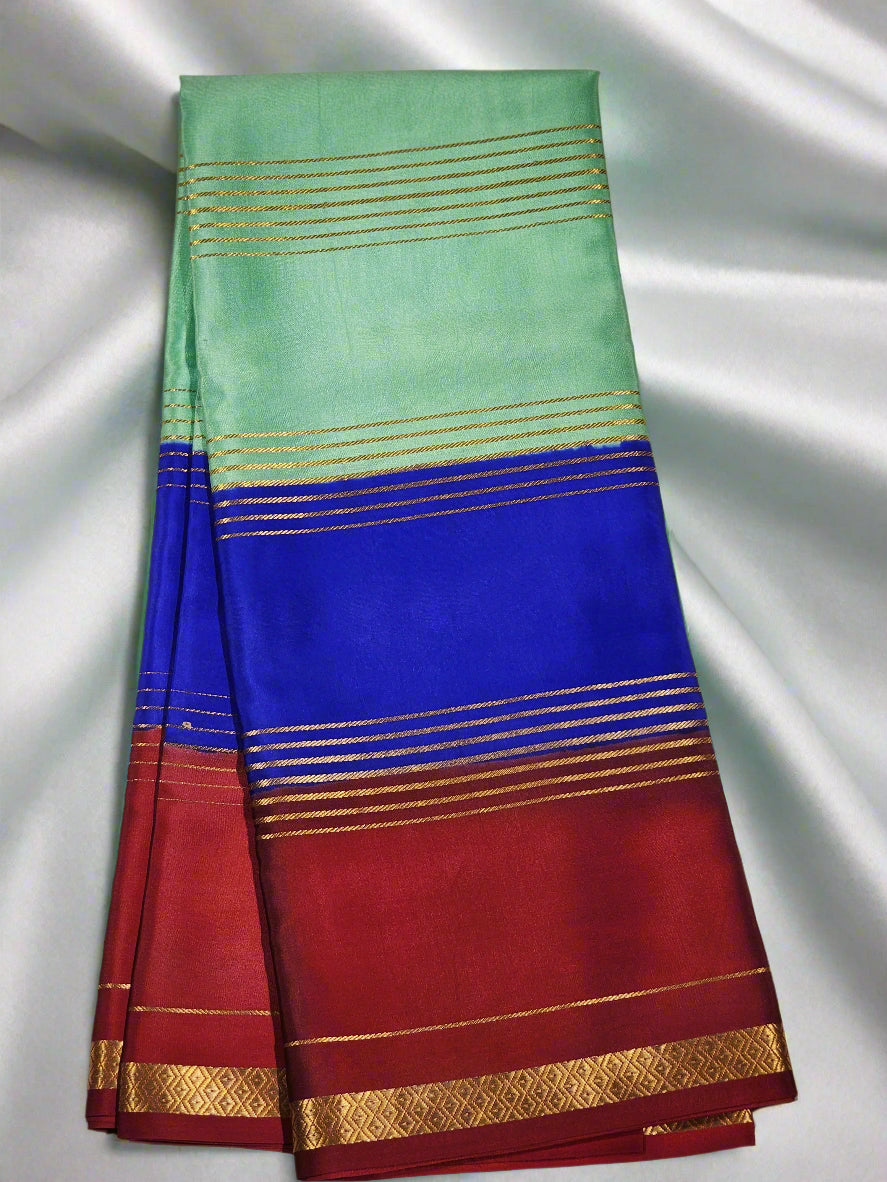 Mint_Royal Blue and Maroon mysore silk