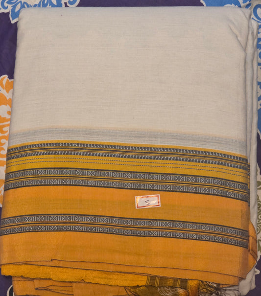 Cream-yellow Ilkal Cotton Handloom Saree with Silk Pallu
